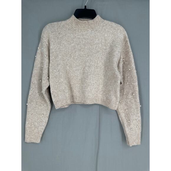 Cupcakes Cashmere Sweater XS Beige Cropped Pearl Mock Neck Wool Soft Cozy - Picture 1 of 7